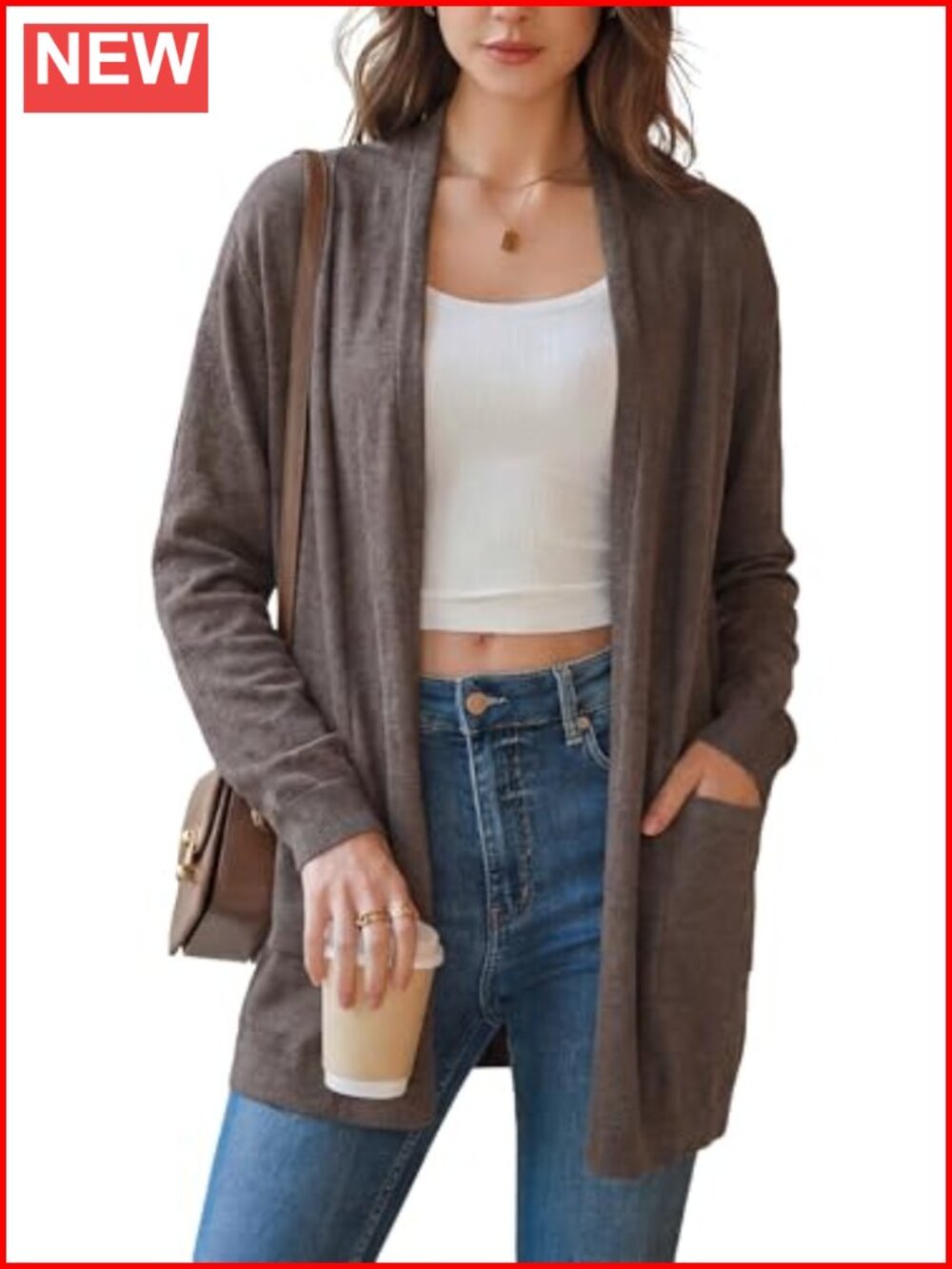 Wool Blend Open Front Cardigan Sweater with Pockets Lightweight
